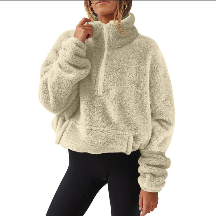 Damska Bluza Oversize z Kołnierzem i Kieszenią Kangurką