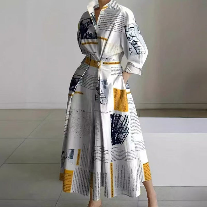 Alora | Elegancka Maxi Sukienka z Kołnierzykiem i Zapięciem Z Przodu