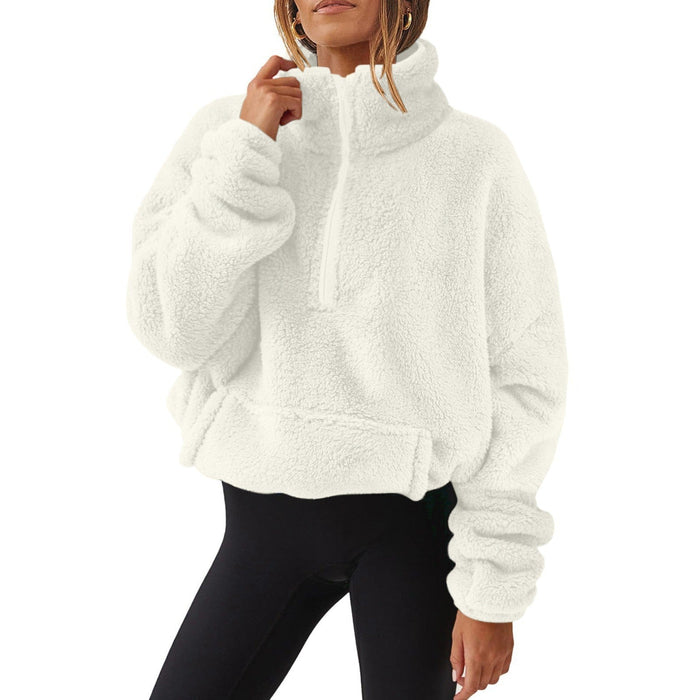 Damska Oversize'owa Bluza Teddy z Krótkim Zamkiem na Przodzie