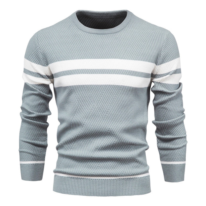 Męski Sweter w Paski z Okrągłym Dekoltem