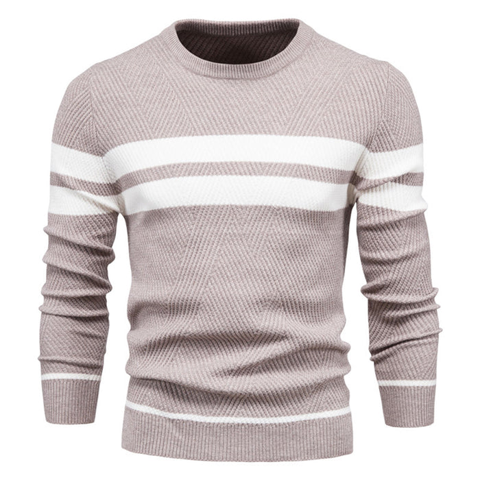 Męski Sweter w Paski z Okrągłym Dekoltem