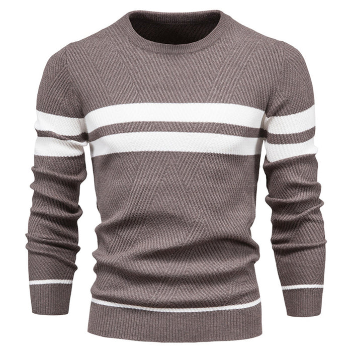 Męski Sweter w Paski z Okrągłym Dekoltem