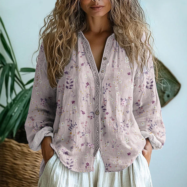 Brianna | Elegancka Koszula w Wzór Liści Vintage