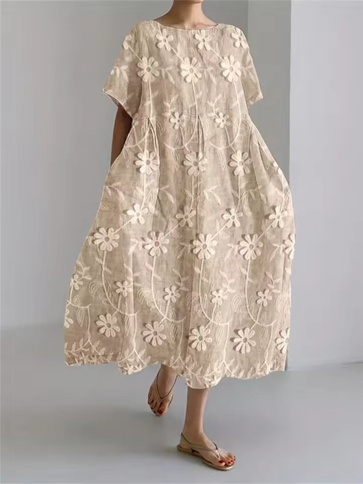 Amanda | Elegancka Luźna Sukienka z Okrągłym Dekoltem