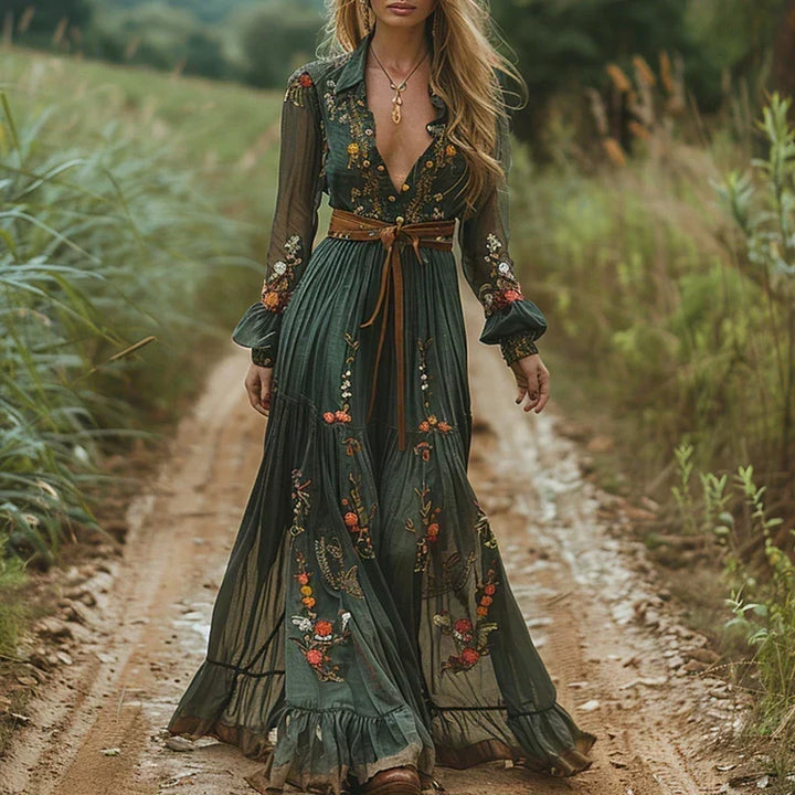 Rosetta | Haftowana Boho Maxi Sukienka