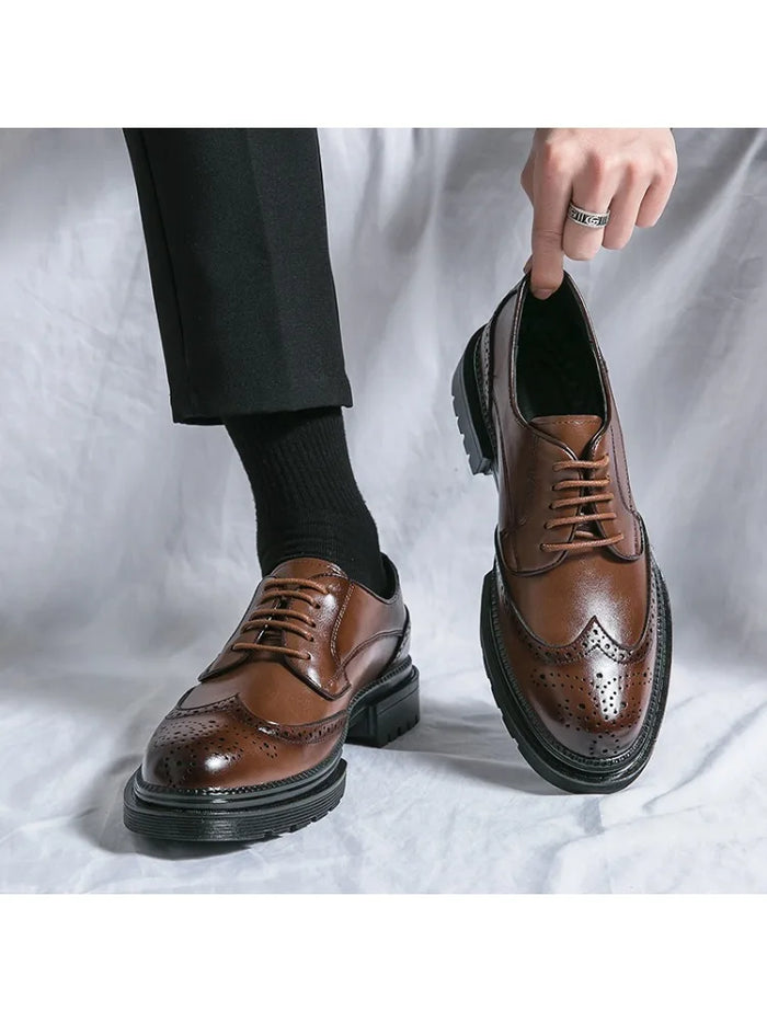 Męskie Buty Derby z Brogowaniem i Sznurowaniem