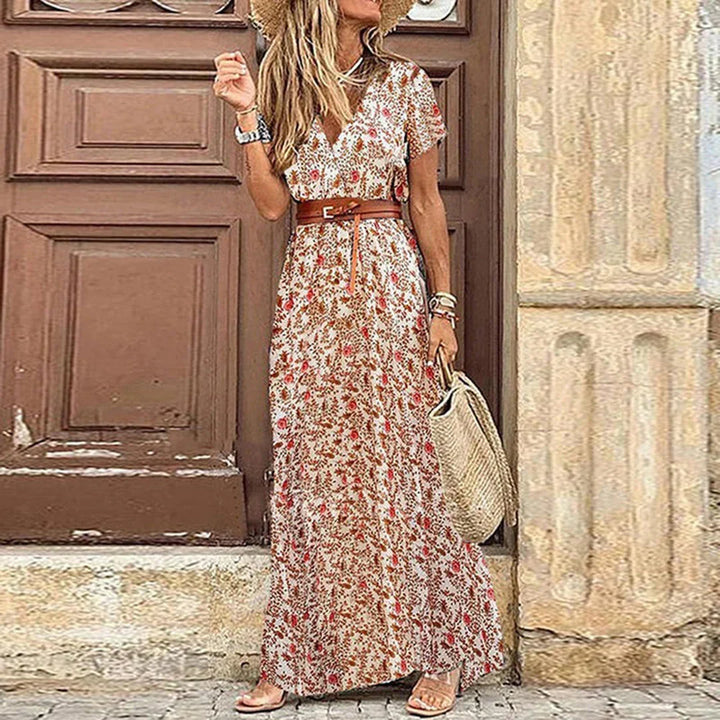 Agnes | Sukienka Maxi Boho z Dekoltem w Serek