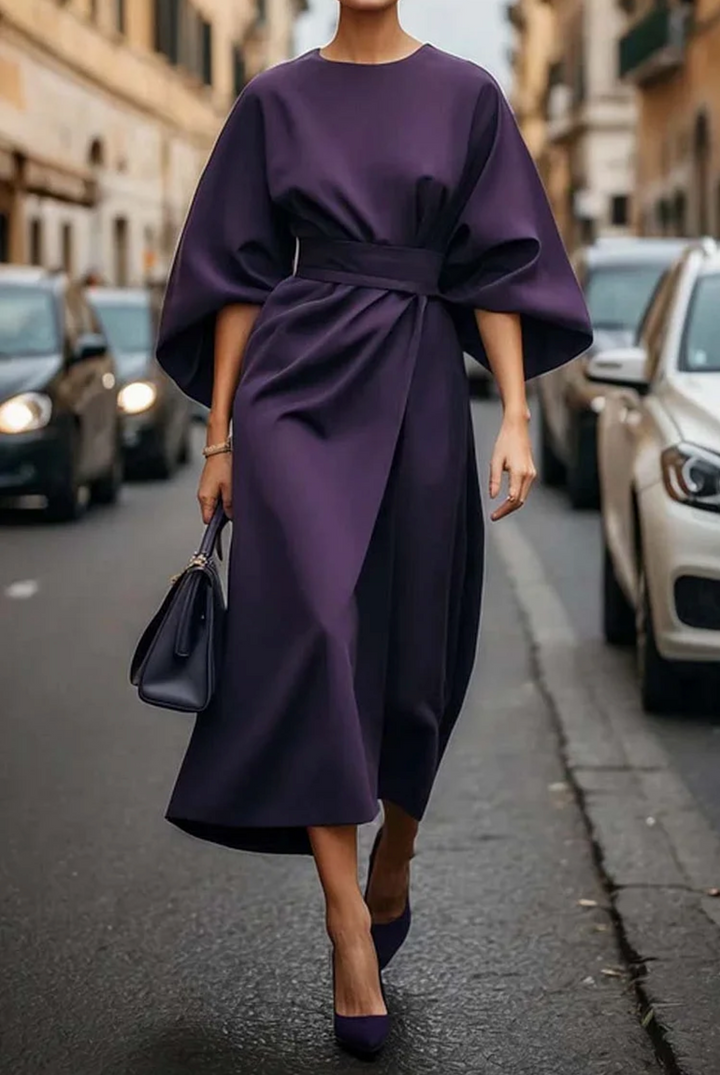Rachel | Elegancka Sukienka z Lanternowymi Rękawami