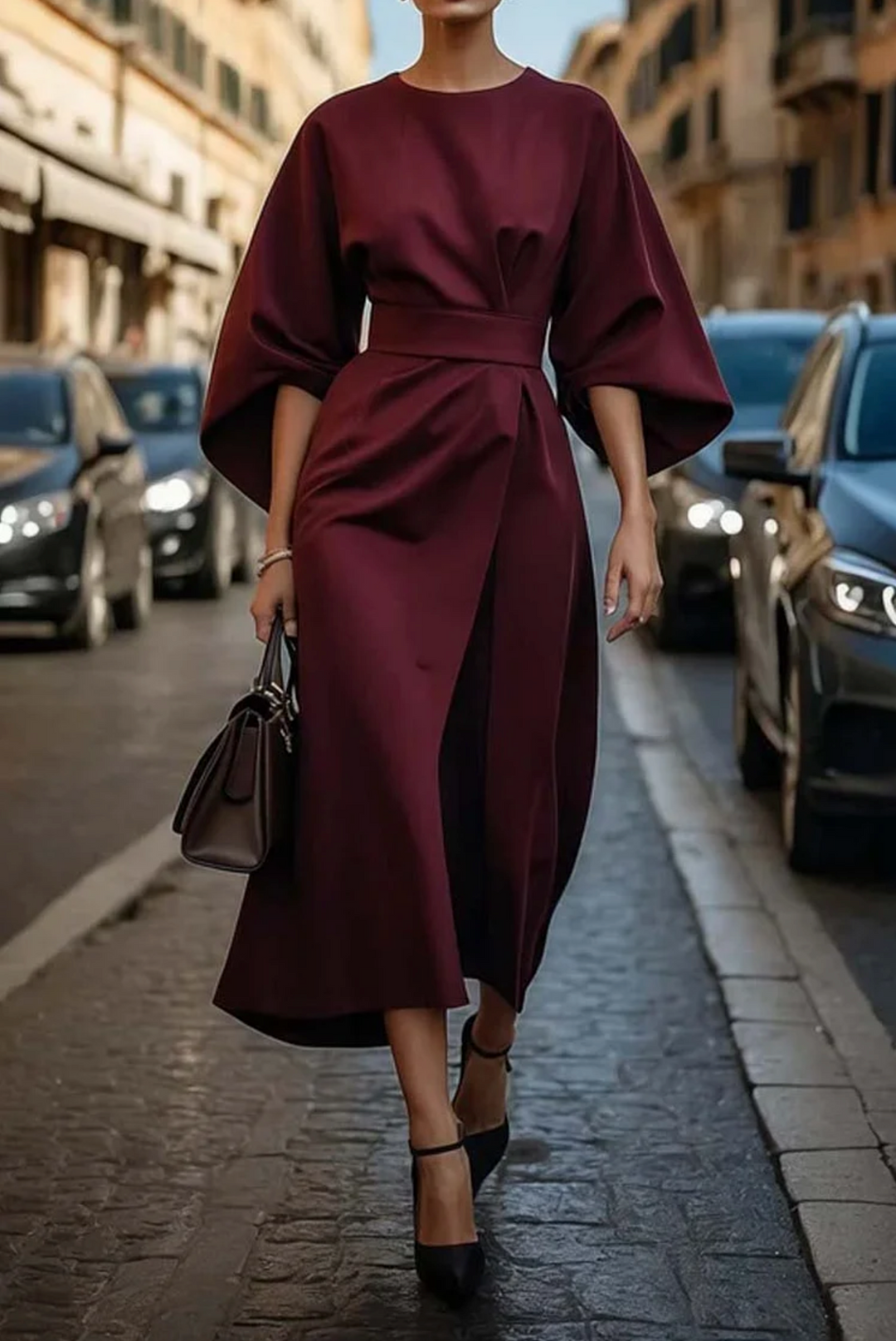 Rachel | Elegancka Sukienka z Lanternowymi Rękawami