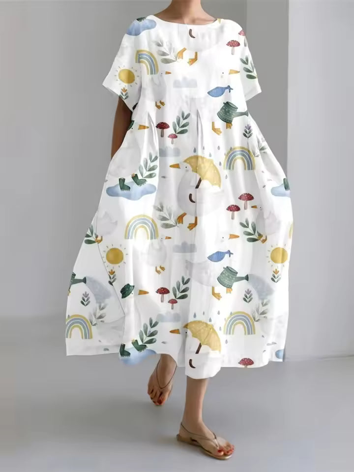 Amanda | Elegancka Luźna Sukienka z Okrągłym Dekoltem