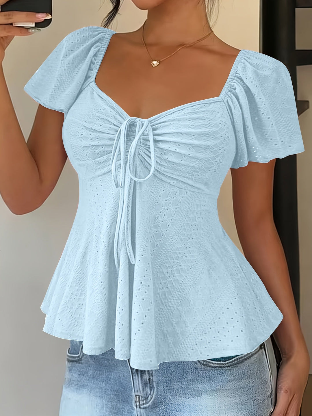 Josephine | Bluzka z Peplum i Rękawami w Stylu Flutter