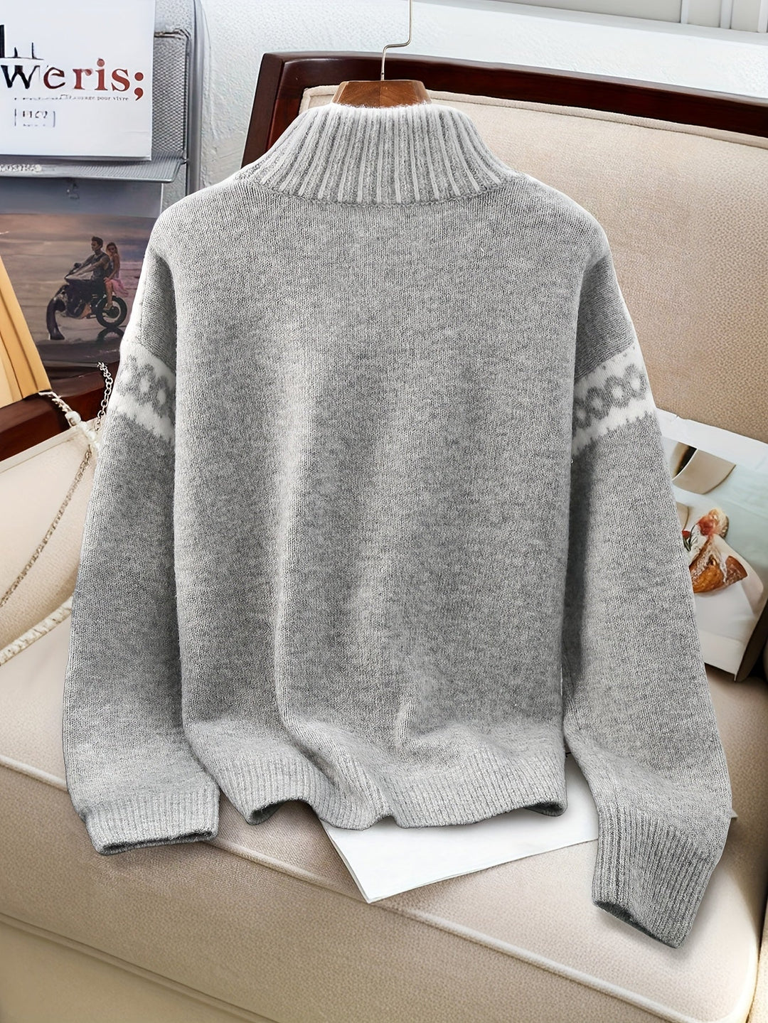 Corinna | Sweter z Mock-Neck w Kontrastowym Wykończeniu