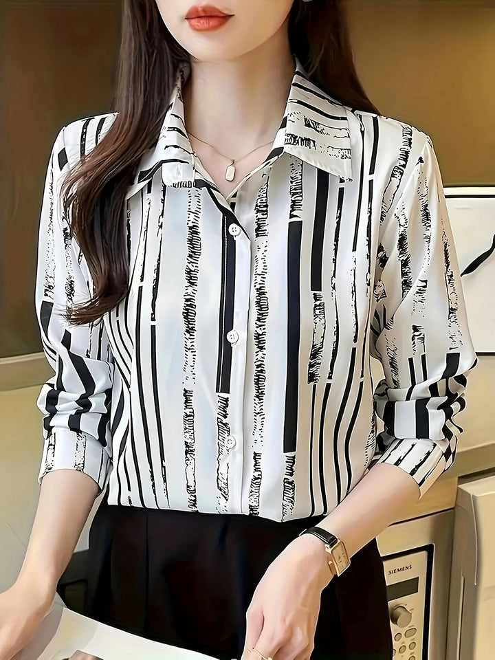 Marcella | Elegancka Koszula w Paski z Guzikami