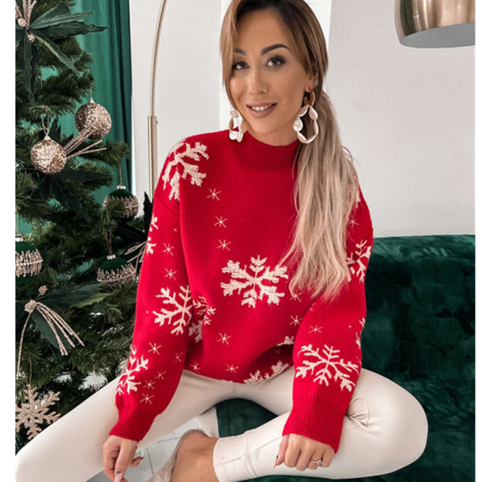 Pola | Puszysty sweter świąteczny damski w śnieżynki