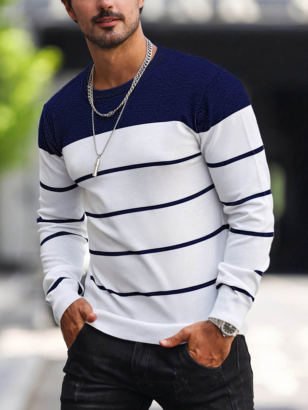 Henry | Sweter z dekoltem w serek w paski