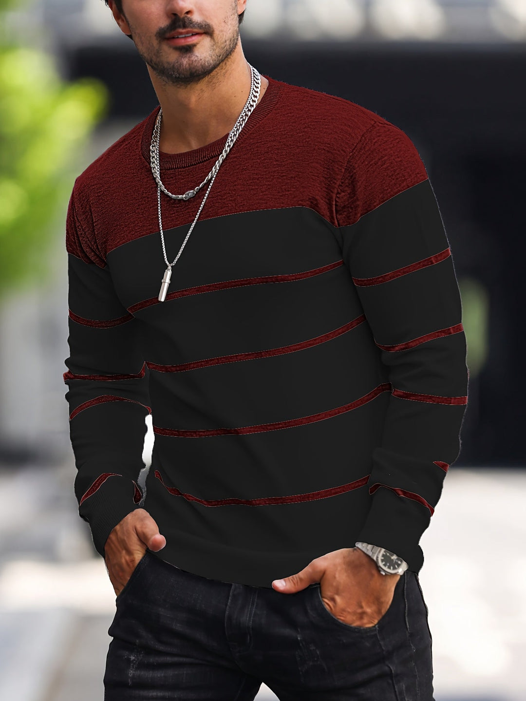 Henry | Sweter z dekoltem w serek w paski