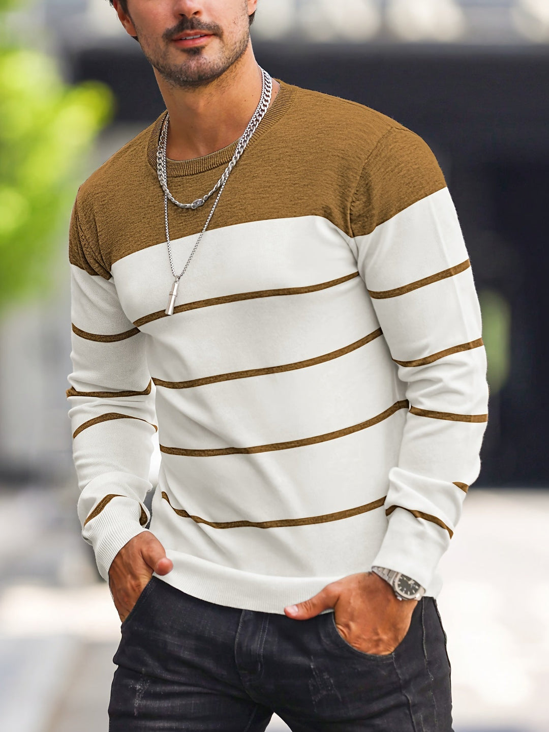 Henry | Sweter z dekoltem w serek w paski