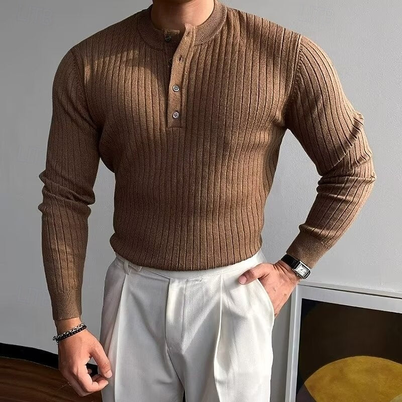 Theo | Sweter Henley z Prążkami