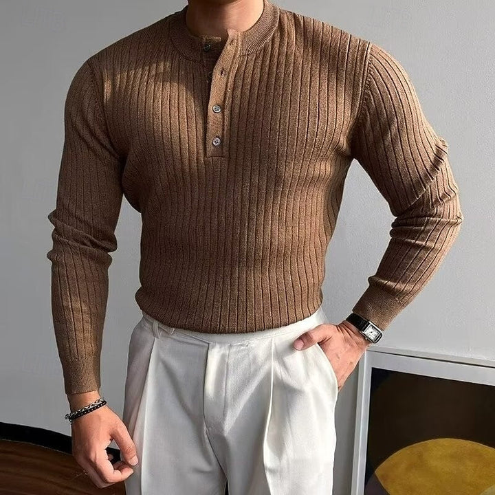 Theo | Sweter Henley z Prążkami