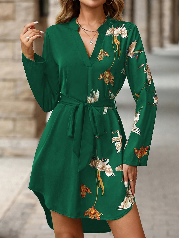 Gemma | Sukienka Koszulowa z Pasem w Print