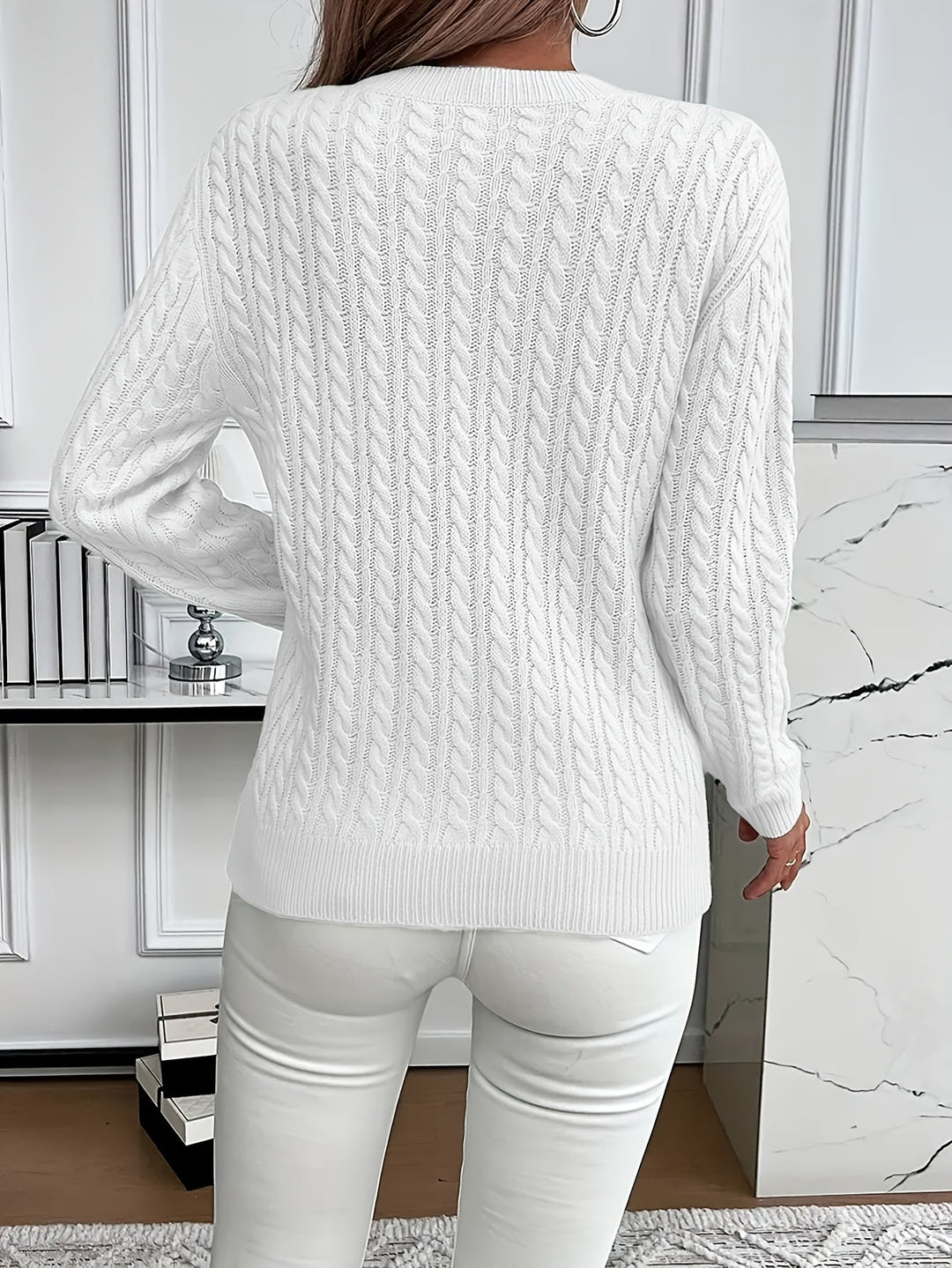 Faye | Sweter z okrągłym dekoltem w splot kablowy