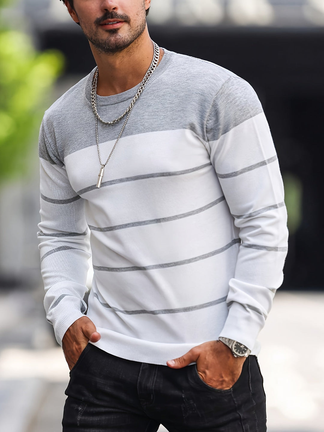 Henry | Sweter z dekoltem w serek w paski