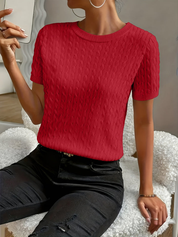 Tabitha | Teksturowany T-shirt z Okrągłym Dekoltem i Krótkim Rękawem