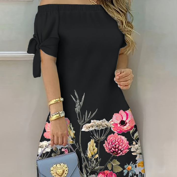 Gemma | Sukienka z Kwiatowym Motywem i Ramiączkami Off-Shoulder