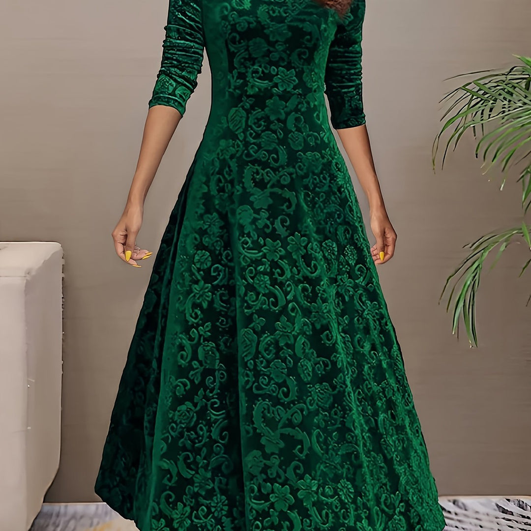 Adeline | Elegancka Midi Sukienka z Długim Rękawem