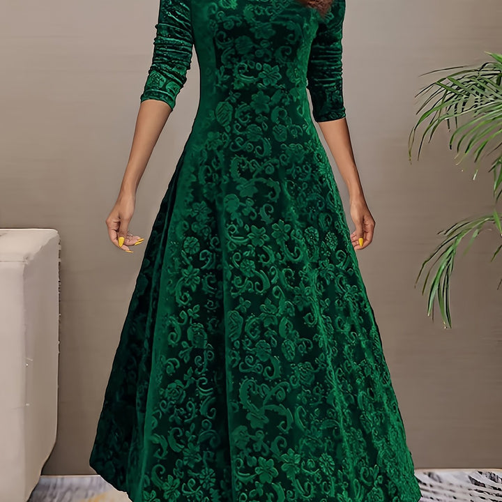 Adeline | Elegancka Midi Sukienka z Długim Rękawem