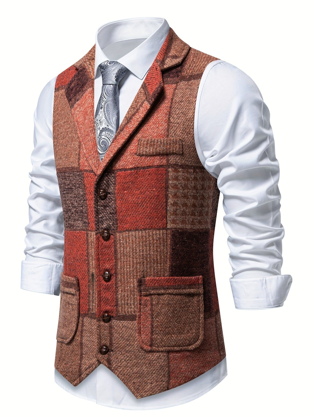 Trevor | Kamizelka Patchwork z Wzorem Herringbone