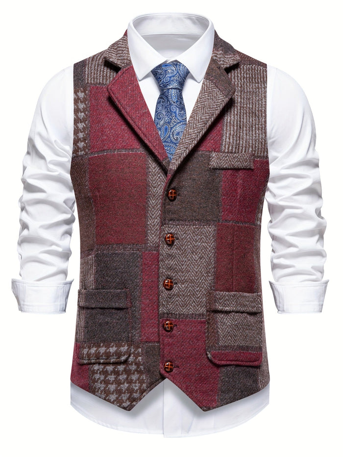 Trevor | Kamizelka Patchwork z Wzorem Herringbone