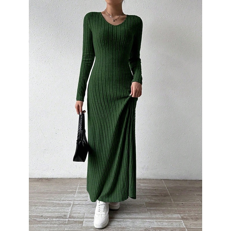 Willa | Długa sukienka maxi z prążkowanymi rękawami