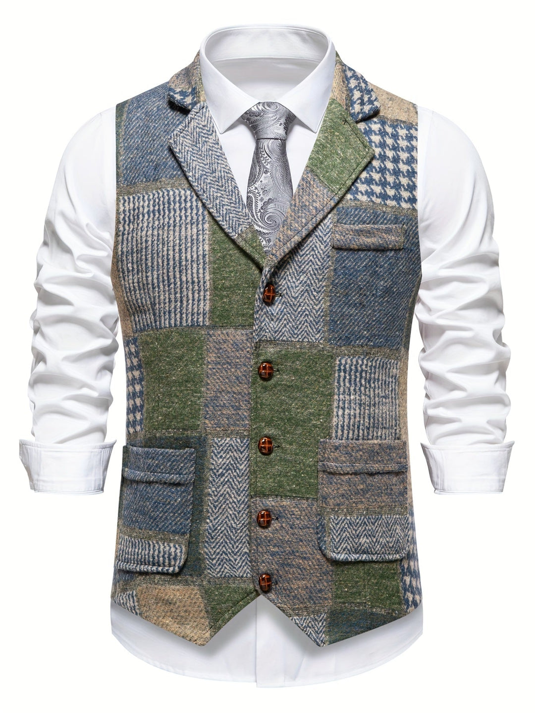 Trevor | Kamizelka Patchwork z Wzorem Herringbone
