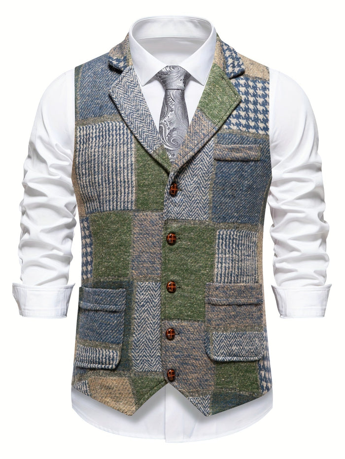 Trevor | Kamizelka Patchwork z Wzorem Herringbone