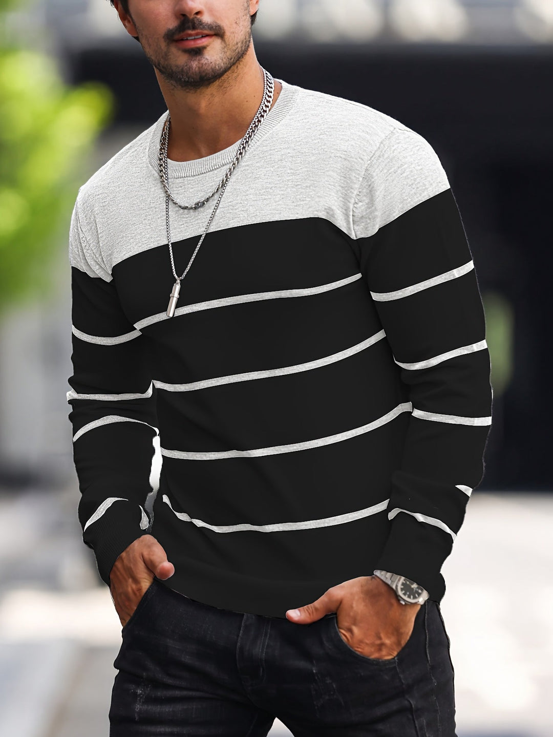Henry | Sweter z dekoltem w serek w paski
