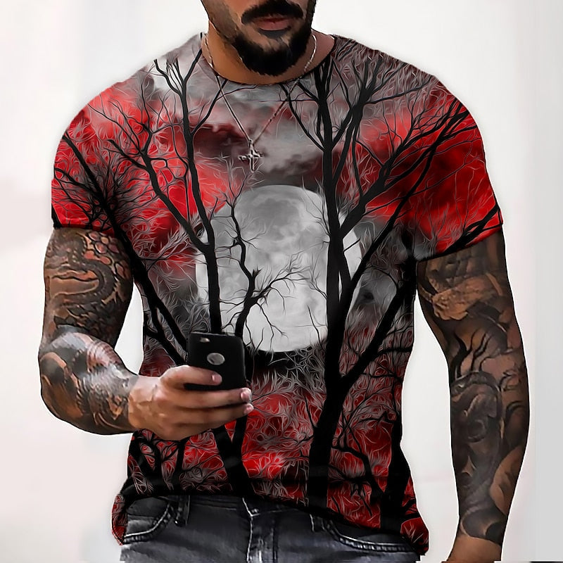 Jonah | Koszulka z grafiką Księżyca na Halloween z okrągłym dekoltem
