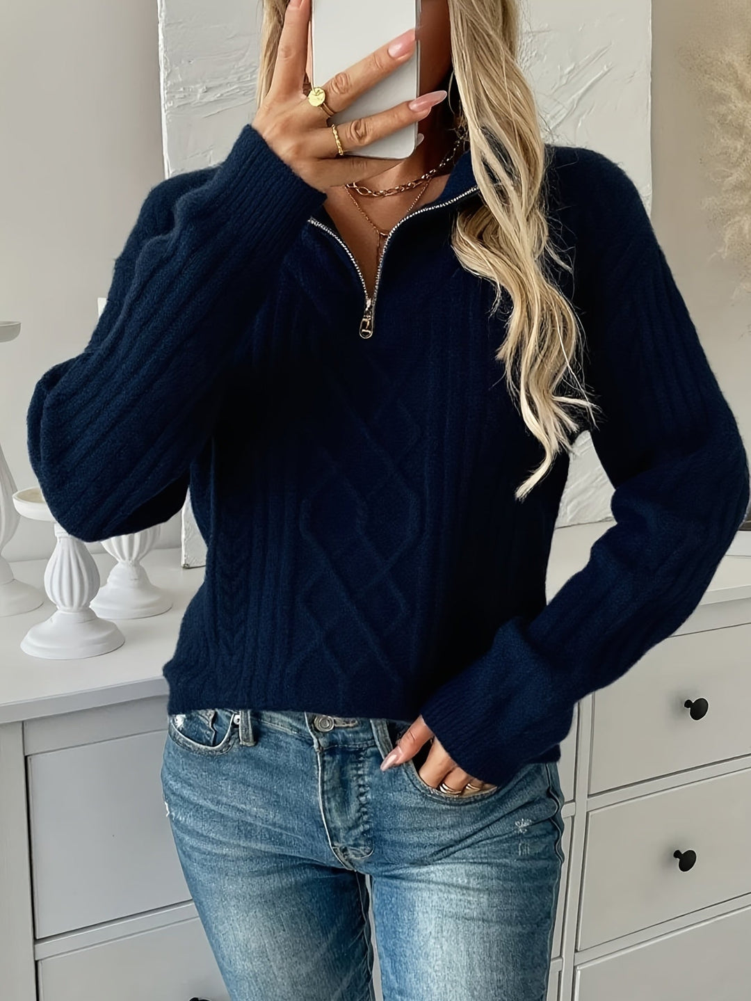 Clementine | Teksturowany sweter z pół-zamkiem