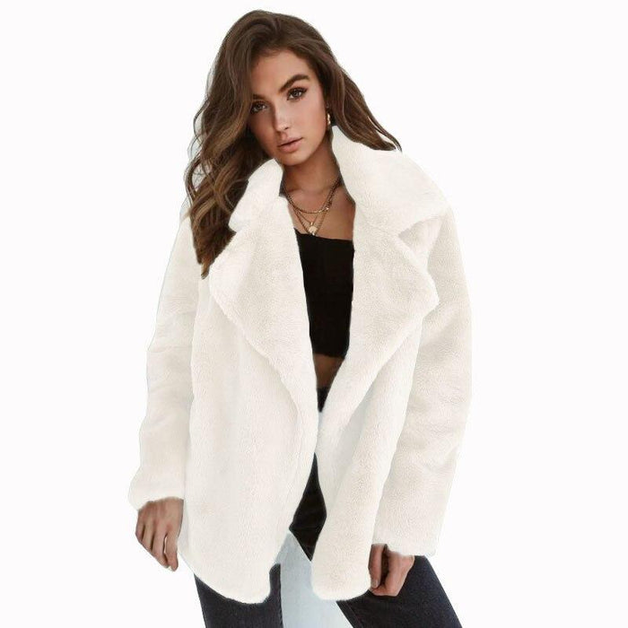 Damska Pluszowa Kurtka z Dużym Kołnierzem do Codziennego Noszenia