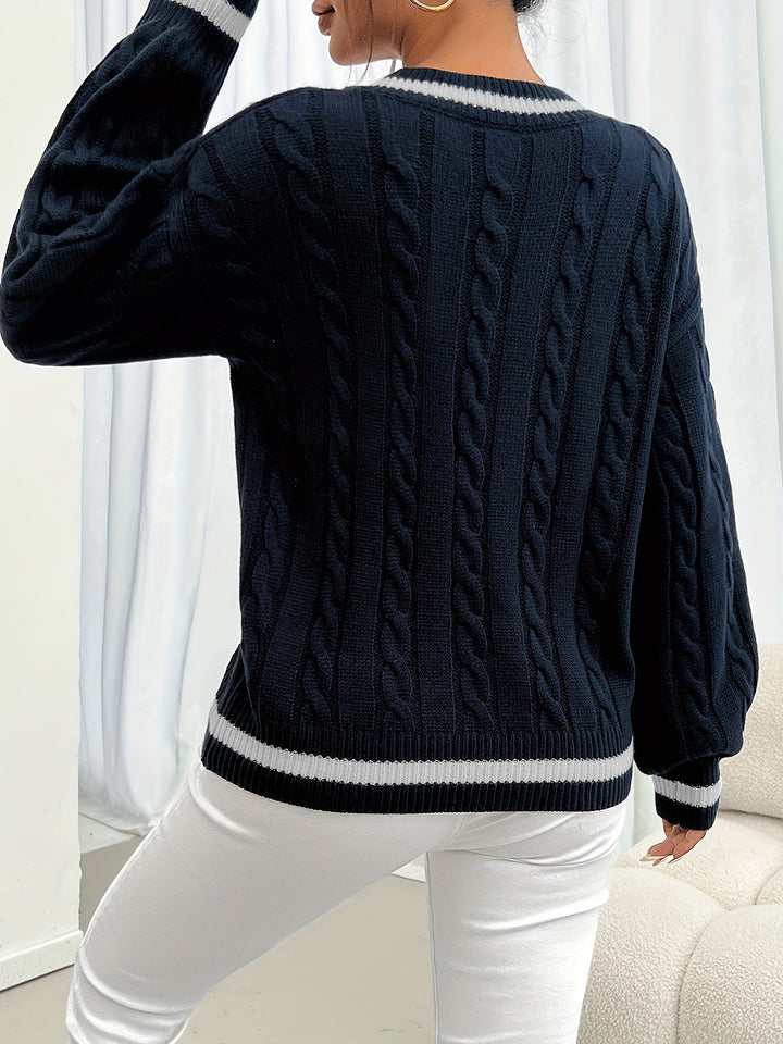 Camryn | Sweter z dekoltem w serek, pleciony w warkocze
