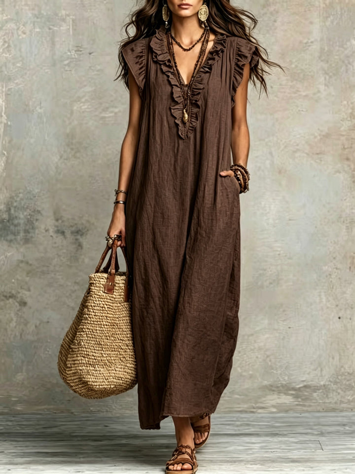 Marisol | Boho Maxi Sukienka z Falbanami