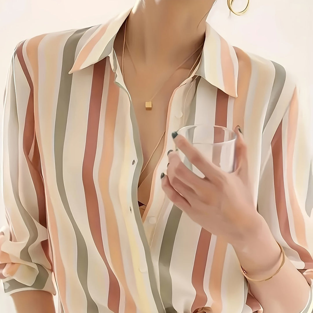 Marcella | Elegancka Koszula w Paski z Guzikami