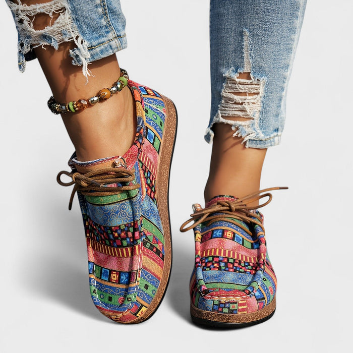 Damskie Buty Sznurowane Wzór Patchwork Lekka Podeszwa