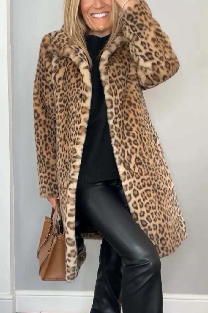 Damski Płaszcz Teddy z Wzorem Leoparda w Kolorze Różowym