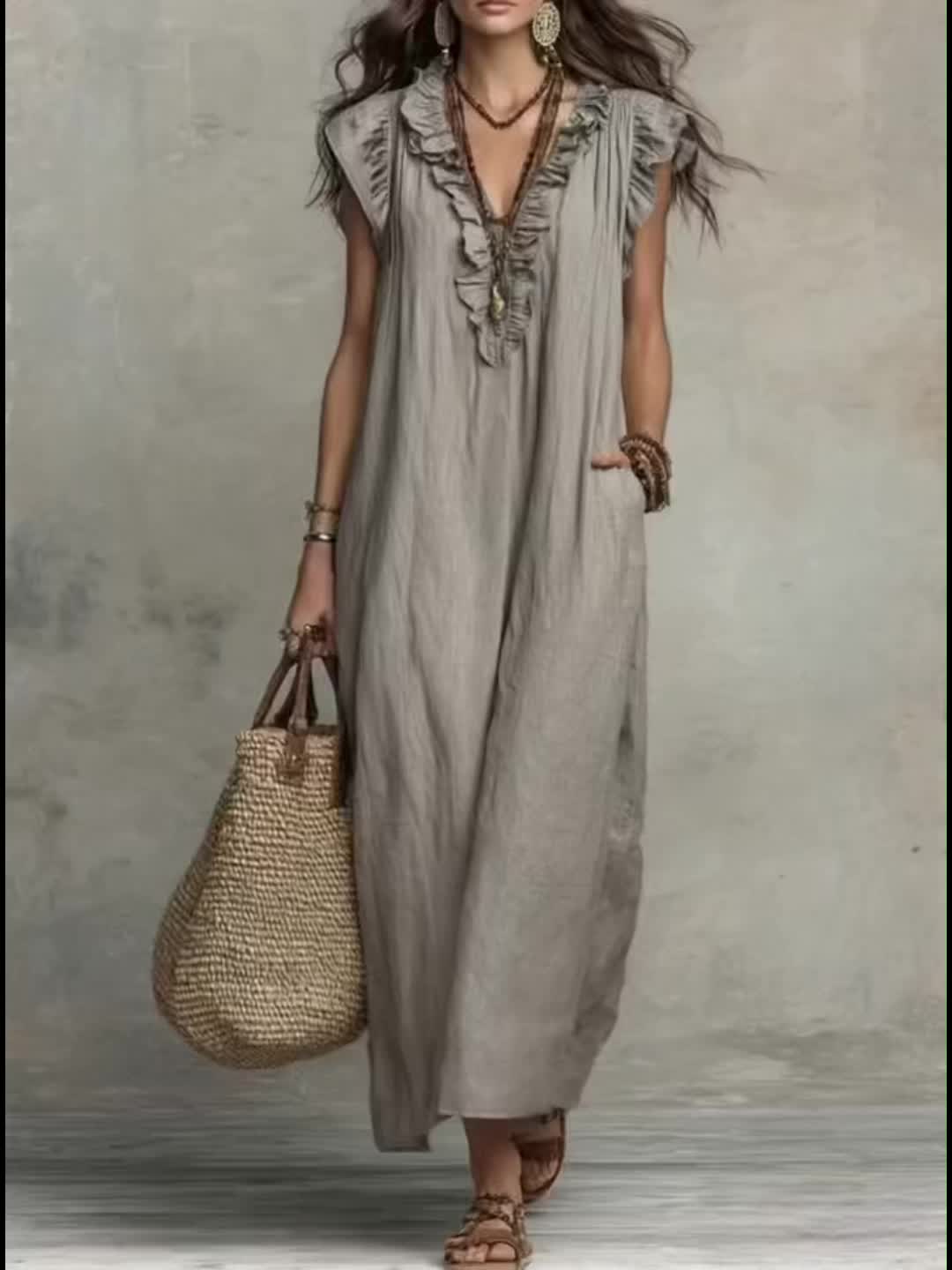 Marisol | Boho Maxi Sukienka z Falbanami