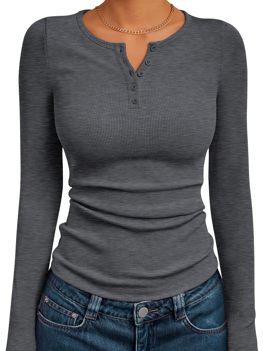 Ivy | Dopasowany Top Henley z Guzikami