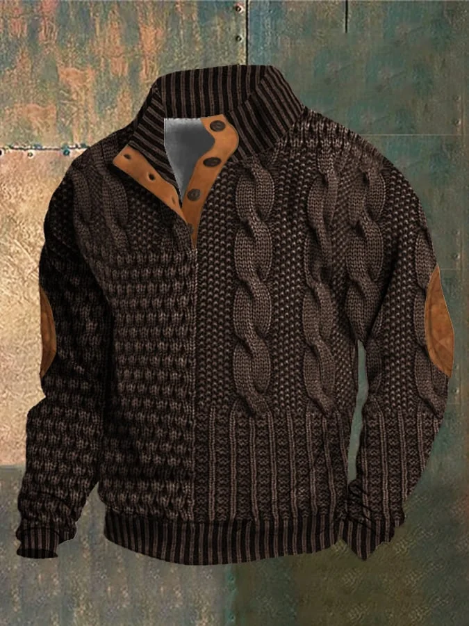 Męski Sweter Golf w Pleciony Wzór z Wysokim Kołnierzem