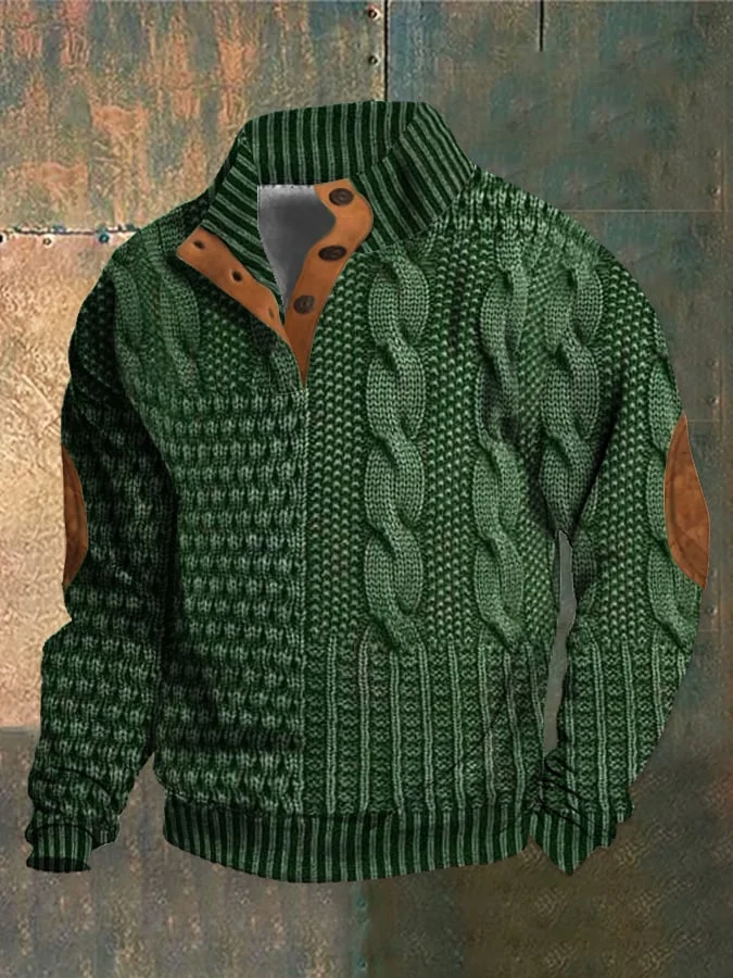 Męski Sweter Golf w Pleciony Wzór z Wysokim Kołnierzem