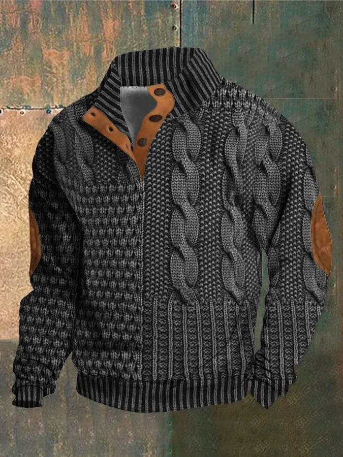Męski Sweter Golf w Pleciony Wzór z Wysokim Kołnierzem