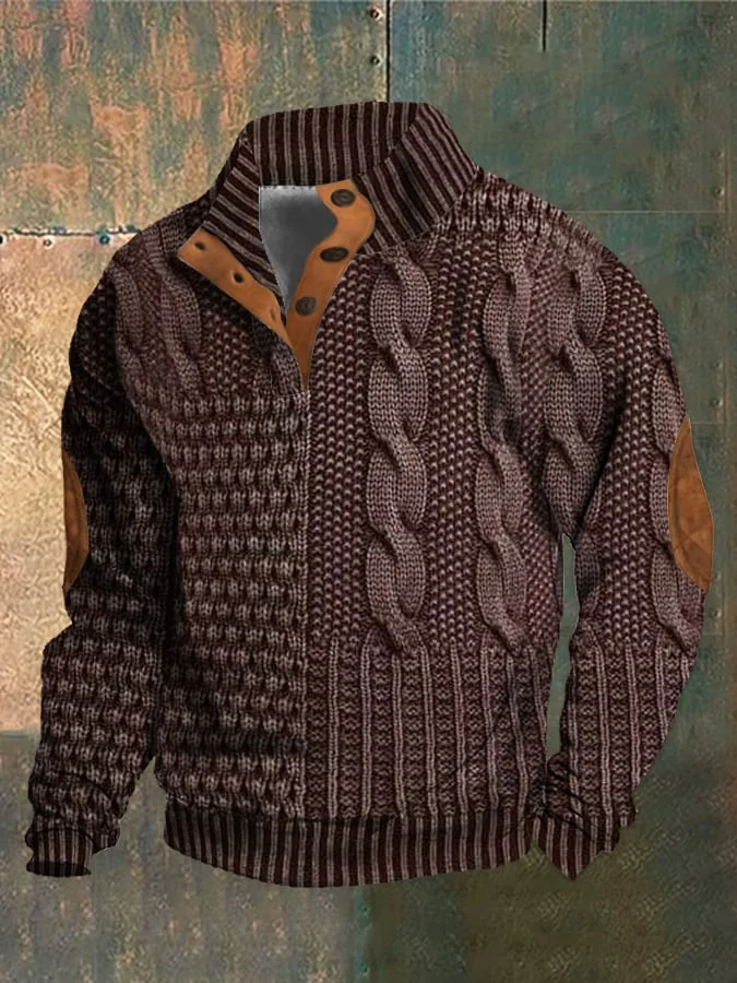 Męski Sweter Golf w Pleciony Wzór z Wysokim Kołnierzem